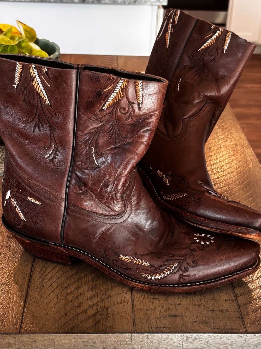 Women's authentic Gypsy Rose Brown Embroidered Leather Western Boots